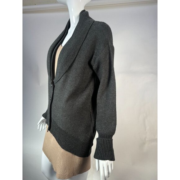 Love Rocks Womens Large Gray Acrylic Shawl Collar Button Cardigan Sweater - Picture 7 of 16